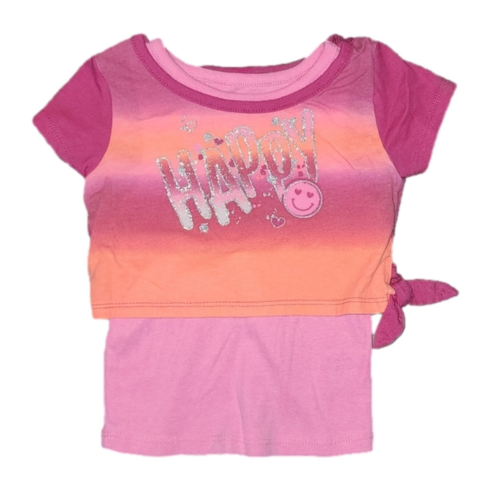GARANIMALS Pink Two-Layer Tee with 'HAPPY' on Front and Side-Tie Accent